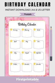 a birthday calendar with flowers on it