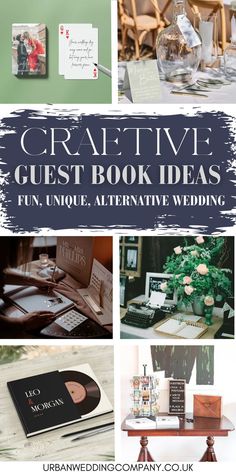 a collage of photos with the words creative guest book ideas fun unique alternative wedding