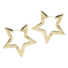 gold star earrings. Gold Star-shaped Hoop Earrings For Party, Gold Star Hoop Earrings For Party, Trendy Gold Hoop Earrings With Star Charm, Trendy Star-shaped Nickel-free Hoop Earrings, Trendy Party Hoop Earrings With Star Charm, Trendy Hoop Earrings With Star Charm For Party, Gold Star-shaped Metal Hoop Earrings, Trendy Gold Earrings With Star Charm, Gold Earrings Big