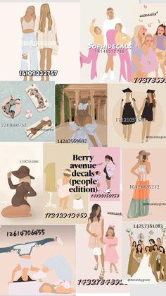 many different types of women in dresses and hats, with the words pretty avenue on them