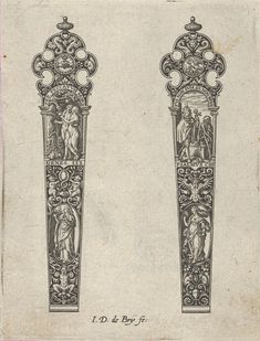 an old book with two ornate designs on it