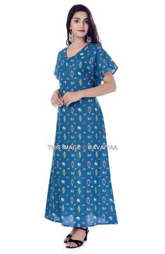 "This Beautiful Gown or can be called as Night Dress is made with super fine quality cotton Fabric. Usage - Gown, Maxi, Night Dress, Lingerie Cover Up , Sleepwear Fabric - 100% Cotton Color - Green Pattern - Ikat Size - Fit Up to 2XL Length - 55\" Inch (140 CM), Bust - 44\" Inch ( 112 Cm), Hip - 52\" Inch (132 CM) Sleeve - 7\" Inch ( 18 Cm), Shoulder - 5\" Inch ( 13 CM), Weight - 0.180 Kg * Gown has Drawstring on the Back side for Perfect Fit. * Gown has a Zipper on Front side for easy wear. * V Blue Cotton Sleepwear For Home, Cotton V-neck Nightgown For Bedtime, Green Cotton Sleepwear For Bedtime, Green Cotton Nightgown For Loungewear, Green Cotton Nightgown For Sleep, Cotton V-neck Nightgown For Sleepover, Cotton Full Length Sleepwear, Green Cotton Dress For Sleepover, Full Length Cotton Sleepwear