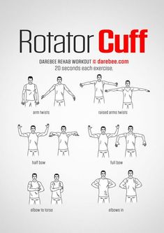 a poster with instructions on how to do rotator cuffs and chest arms for men