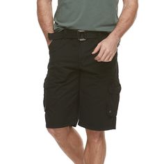 Rugged style. You'll be ready for anything the day throws at you in these men's RawX cargo shorts.Includes: shorts & beltCargo pockets6-pocketZipper flyFIT & SIZINGRegular fit12.5-inch inseamMeasurements are approximate and may vary by sizeFABRIC & CARECottonMachine washImported Size: 42. Color: Black. Gender: male. Age Group: adult. Pattern: Solid. Black Cargo Shorts With Belt Loops For Outdoor, Black Bermuda Cargo Shorts, Black Cargo Pants With Belt Loops, Black Short Length Cargo Pants With Belt Loops, Black Cargo Shorts With Belt Loops, Black Short-length Cargo Pants With Belt Loops, Navy Camo, Rugged Style, Be Ready