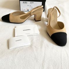 Chanel Interlocking Two Tone Black Beige Leather Slingback Pumps Heels Sz36 Us5.5 Low Hight 2.8in Like New Condition,Authentic With Serial Number With Box Been Tired On With Sole Pads On No Dust Bag Chanel Flat Sandals, Money 2023, Sepatu Pump, Chic Glasses, Chanel Slingback, Mode Chanel, Chanel Sandals, Slingback Heel, 가을 패션