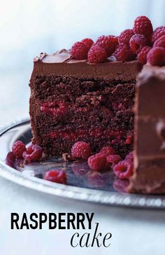 a slice of chocolate raspberry cake on a plate