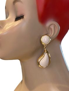 "Excellent vintage condition. Approx 2 1/4\". These are lightweight - all Lucite. Clips are secure." Retro Teardrop Earrings, Retro Teardrop Earrings For Pierced Ears, Vintage Teardrop Clip-on Earrings, Vintage White Drop Clip-on Earrings, Vintage White Teardrop Jewelry, Holiday Bag, Cluster Earrings, Clip Earrings, Vintage Gold