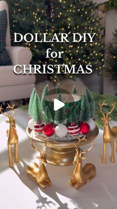 a table with christmas decorations on it and the words dollar diy for christmas