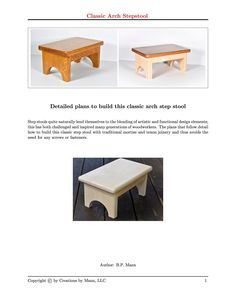 an instruction manual for how to build a wooden step stool with two different types of legs