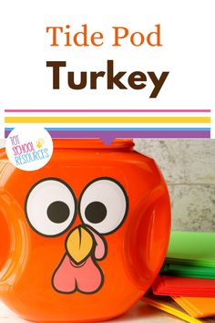 an orange pot with a turkey face painted on it and the words tide pod turkey