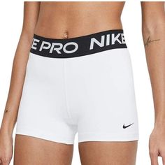 Nike Pro Women's Shorts 3" White Black New Size:M-L White Athletic Shorts For Sports, White Short Length Sportswear Bottoms, White Short Sportswear Bottoms, White Fitted Athletic Shorts For Sports Events, Nike White Athletic Shorts For Sports, White Short Length Sports Bottoms, Sporty White Training Shorts, White Sports Bottoms Short Length, White Shorts For Sports Events