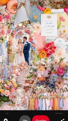 a collage of wedding pictures with flowers and photoshopped on the bottom right hand corner