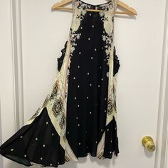 Free People Free People Slip Dress Black Combo Size Xs New With Tags! Good Condition Length- 33” Black Bohemian A-line Dress, Black A-line Bohemian Dress, Spring Black Printed Sundress, Black Printed Sundress For Spring, Black Printed Sundress, Black Printed Rayon Dresses, Flowy Black Printed Mini Dress, Black Sleeveless Bohemian Mini Dress, Black Printed Sleeveless Sundress