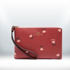 Nwt Coach Corner Zip Wristlet With Heart Floral Print Printed Coated Canvas And Smooth Leather Two Credit Card Slots Zip-Top Closure, Fabric Lining Wrist Strap Attached 6 1/4" (L) X 4" (H) X 1/2" (W) Authentic Coach Limited Edition Coach Packaging Include Handheld Wallets As Gifts, Red Pouch As Gift, Red Pouch As A Gift, Wristlet With Removable Pouch As Gift, Designer Wallet, Black Wristlet, Floral Print Design, Designer Wallets, Coach Wristlet