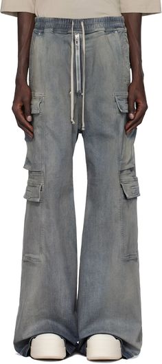 Rick Owens DRKSHDW: Indigo Porterville Double Cargo Jumbo Belas Denim Cargo Pants | SSENSE Utility Washed Blue Cargo Pants With Five Pockets, Utility Style Washed Blue Cargo Pants With Five Pockets, Washed Blue Utility Cargo Pants With Five Pockets, Utility Washed Blue Cargo Pants With Multiple Pockets, Relaxed Fit Washed Blue Cargo Pants, Washed Blue Cargo Bottoms With Relaxed Fit, Washed Blue Relaxed Fit Cargo Bottoms, Utility Washed Blue Pants With Side Pockets, Washed Blue Utility Pants With Side Pockets