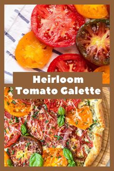 heir tomato galette with basil and mozzarella sauce on top, served in a basket