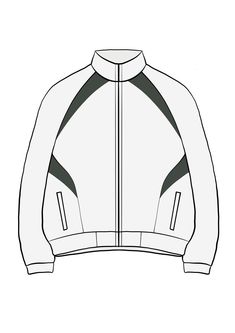 the front and back view of a white jacket with black piping on the sleeves