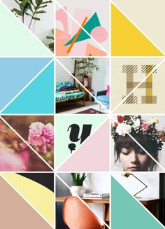 a collage of photos with different colors and shapes