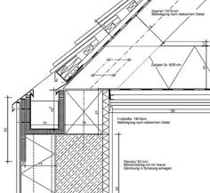 an architectural drawing shows the details of a house's roof and side wall, with measurements