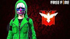 a person in a green jacket with a clown mask on and the words free fire above it