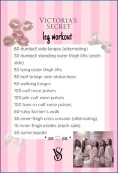 the victoria's secret la workout workout plan is shown in pink and white