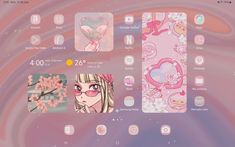 an image of a pink background with many different things on it's display screen