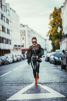 Ultimate Camera Guide for Bloggers - Shooting with a Canon 85mm 1.2 // NotJessFashion.com // Street style patent leather pants with red boots and lace top Camera Guide, Patent Leather Pants, Best Cameras, Edgy Chic