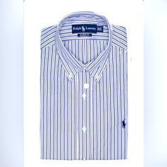 Gently Used Almost Like New. Classic Ralph Lauren Summer Shirt, Classic White Ralph Lauren Shirt, Fitted Blue Ralph Lauren Shirt, Ralph Lauren Blue Summer Shirt, Ralph Lauren Fitted Striped Shirt, White Long Sleeve Ralph Lauren Shirt, 90s Ralph Lauren, Royal Blue Shorts, Ralph Lauren Polo Shirts