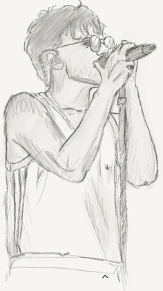 a drawing of a man singing into a microphone