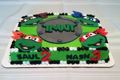 TMNT cake Ninja Turtle Birthday Cake, Turtle Cakes, Tmnt Party Ideas, Teenage Mutant Ninja Turtle Party, Tmnt Birthday Party, Tmnt Cake, Ninja Cake, Mutant Ninja Turtles Party, Ninja Turtles Party