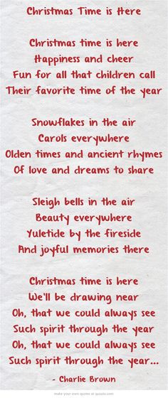 a poem written in red ink on white paper with words from the book christmas time is here