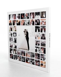 a wedding photo collage is displayed on a white background with many photos in it