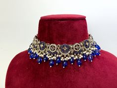 High quality royal blue and white Indian choker set with matching earrings. ------------------------------------------------------------------------------ ♡ SPECIAL PRICING ♡   Buy 2 or more items and get free delivery anywhere in Canada. Free US delivery for orders over $35 USD ♡ WEBSITE ♡  Shop directly on our website for more deals  www.TheJewelBlitz.com  ------------------------------------------------------------------------------ ♡ SHIPPING ♡   All of our orders come with tracking and are Blue Necklace Set, Royal Blue Necklace, Indian Choker, White Choker, Jewelry Kundan, Jewelry Royal, Kundan Jewelry, Choker Set, Kundan Jewellery