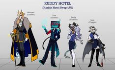 the characters from ruddy hotel are shown in this drawing, and each character has their own name on it