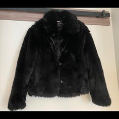 Excellent Condition, Only Worn A Few Times! Bought In Georgetown, Dc. Size 6 Black Faux Fur Coat For Workwear, Black Faux Fur Coat For Work, Black Faux Fur Outerwear For Work, Faux Fur Black Coat, Georgetown Dc, Black Fur Coat, Black Faux Fur Coat, Jack Wills, Teddy Jacket