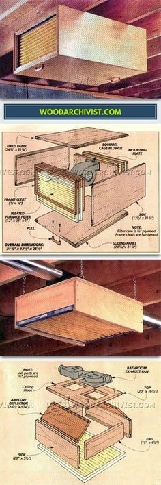 woodworking plans for the kitchen cabinets and drawers are shown in three different views, including one