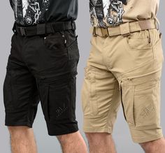 Military style cargo shorts "SPARTAN" in two colors: Black and Beige. BELT AS A GIFT! Lightweight attractive shorts for the city and tourism. Features: * Complex modern cut in military style * Two trouser pockets, together with "coin pocket" pockets * Two roomy multifunctional side pockets with zippers and double access * Vertical zippers on the side pockets provide ventilation of the legs in unbearable heat and secondary (vertical) access to the pockets * The main compartment of the side pocket is separated by an internal zip from the section with a ventilation mesh * Two front hip patch pockets with an internal fastener/flap for a "smartphone" * Two rear hip slit pockets for tactical pens/knives * Elastic inserts in the waistband create a comfortable fit * Two rear auxiliary open pockets Black Cargo Shorts With Belt Loops For Outdoor, Outdoor Cargo Shorts With Belt Loops, Cargo Shorts With Belt Loops For Outdoor Activities, Outdoor Shorts With Belt Loops, Tactical Shorts Men, Tactical Pens, Style Cargo Shorts, Shorts With Belt, Tactical Pen