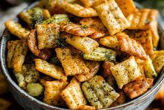 Dill Pickle Chex Mix Recipe - recipestasteful Savory Chex Mix Recipes, Chex Mix Ingredients, Chex Party Mix Recipe, Chex Snack Mix, Seasoned Nuts, Chex Mix Recipe, Dried Dill, Trail Mix Recipes, Chex Cereal