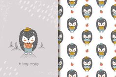 an owl and bird pattern with the words be happy enough on it's back