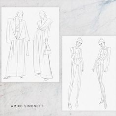 two sketches of women's clothing and one is in the process of being drawn