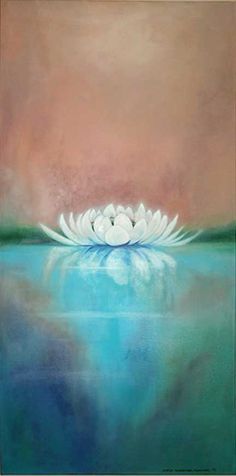 a painting of a white flower floating on water