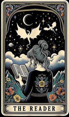 the reader tarot card with an image of a woman reading