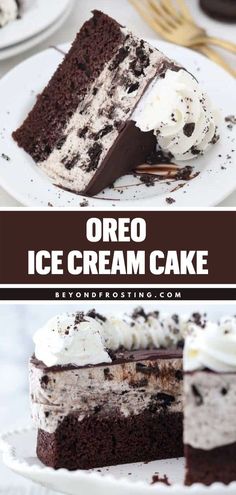 an oreo ice cream cake on a white plate