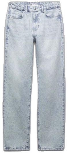 Zara Light Wash Straight Leg Bottoms, Zara Straight Leg Light Wash Bottoms, Zara Wide Leg Light Wash Bottoms, Zara Straight Leg Jeans With Button Closure, Casual Zara Bottoms With Button Closure, Zara Casual Bottoms With Button Closure, Slim Jeans, Metal Buttons, Long Length