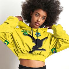 Brazil Football Style Croptop Hoodie Crop Hoodies, Soccer Style, Brazil Soccer, Brazil Football, Sport Exercise, Cropped Hoodie, 3d Print, Daily Wear, Brazil