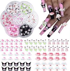 Hello Kitty Nail Charms: 7PC Set Sanrio Collection Nails Cartoon, Paznokcie Hello Kitty, Cartoon Kitty, Kawaii Nail Art, Slime Charms, Hello Kitty Kuromi, Nail Art Jewelry, Art Kawaii, Manicure Diy