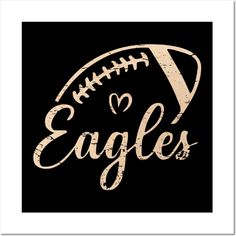 an eagles football print with the word eagles written in white on a black background,