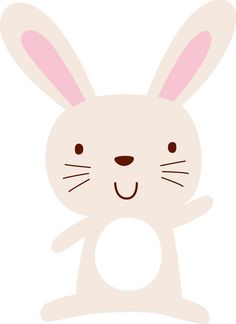 a white rabbit with pink ears sitting in the middle of it's legs and arms