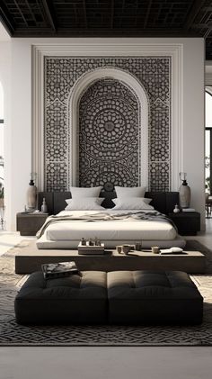 Moroccan Interior Design Arabian House Design, Arab Decor, Minimal Bedroom Interior, Arabian Majlis, Moroccan Style Interior Design, Moroccan Bed, Moroccan Style Home, Moroccan Style Interior