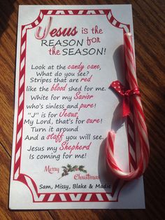 a christmas card with candy canes on it and a message written in the middle